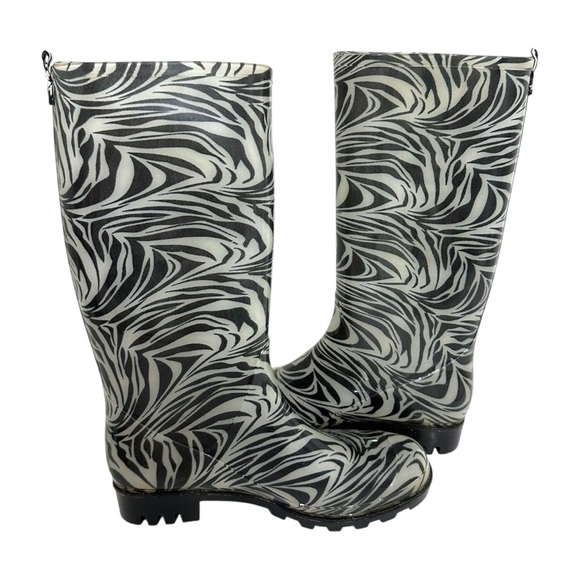 Capelli New York Zebra Print Rain Boots Black White Women’s Size 7 US Waterproof - Picture 1 of 8
